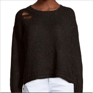 WILDFOX After PARTY GREY/black intentionally distressed small sweater high lo he